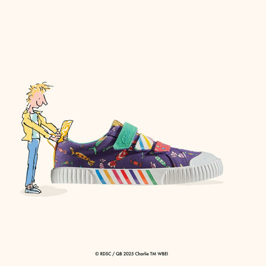 Roald Dahl Charlie & the Chocolate Factory Foxing Mix Kid Purple Canvas | Clarks Discount
