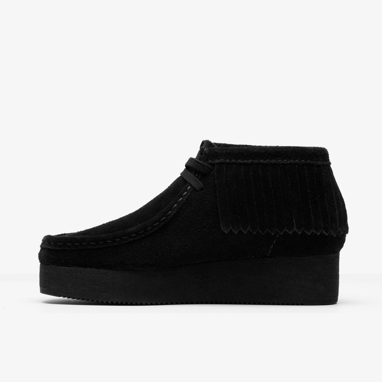 Wallabee Wedge Fringe Black Suede | Clarks Onsale